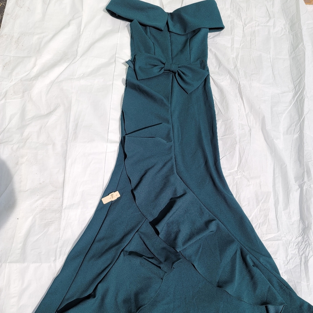 Betsy Adam Off - The - Shoulder Bow - Back Gown